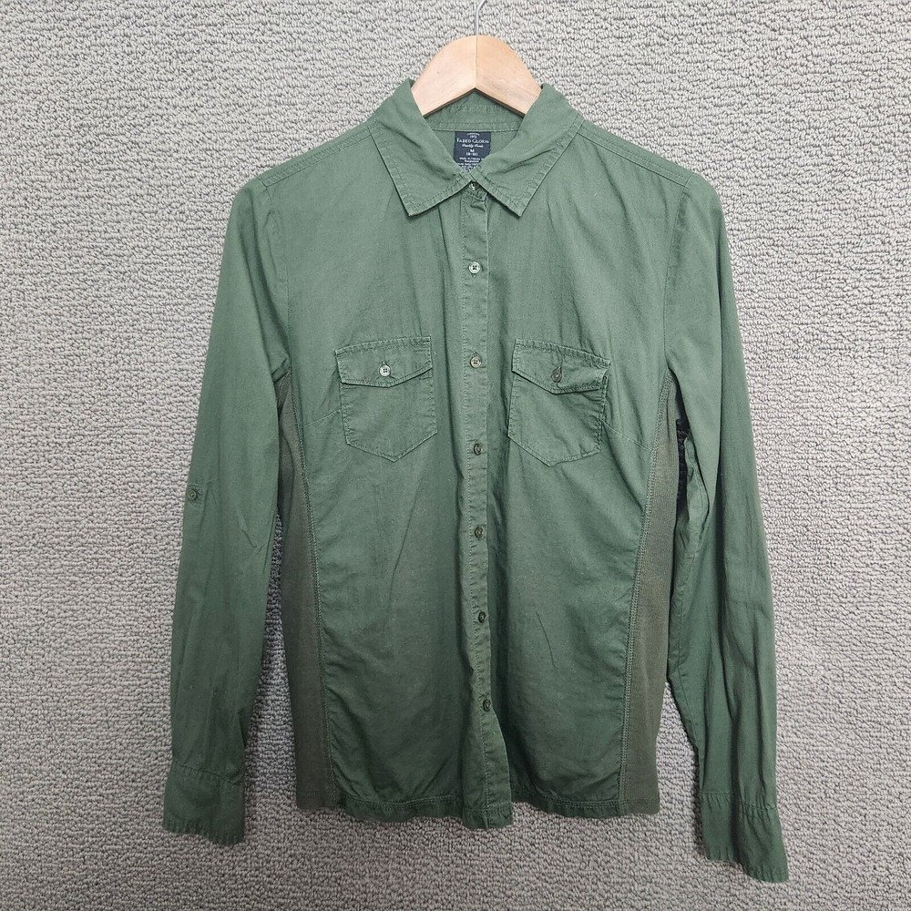 FADED GLORY Women's Button Up Green Shirt 100% Cotton Size M (8-10)